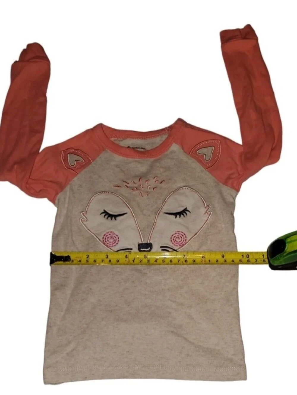 Girls Beige and Coral Fox Pajama Set - Kids Long Sleeve Two-Piece